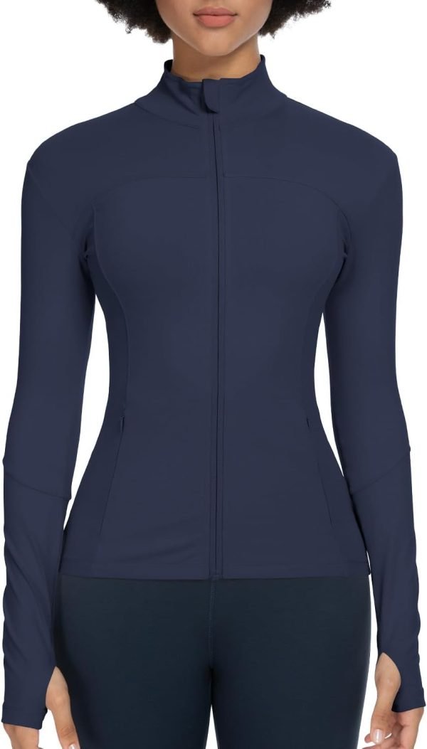 Workout Jackets for Women Full Zip Athletic Running Track Jacket with Pockets Slim Fit Yoga Jacket with Thumb Holes