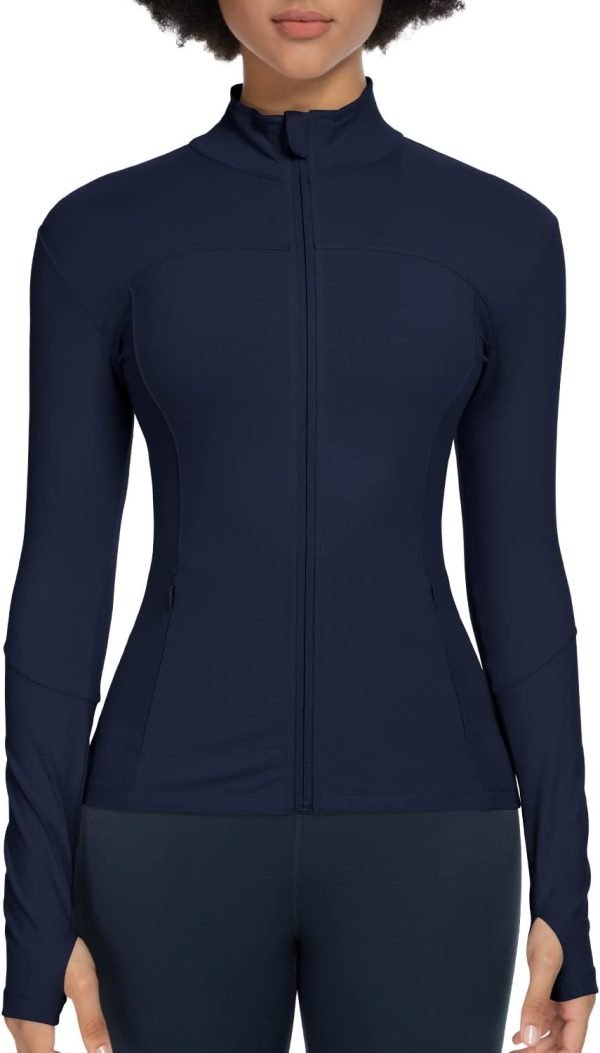 Workout Jackets for Women Full Zip Athletic Running Track Jacket with Pockets Slim Fit Yoga Jacket with Thumb Holes