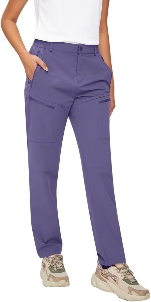 Women's Hiking Pants Quick Dry Lightweight Water Resistant Elastic Waist Cargo Pants with 5pcs Zipper Pockets