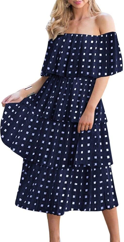 Women's Off The Shoulder Ruffles Summer Valentines Day Loose Casual Chiffon Long Party Beach Maxi Dress