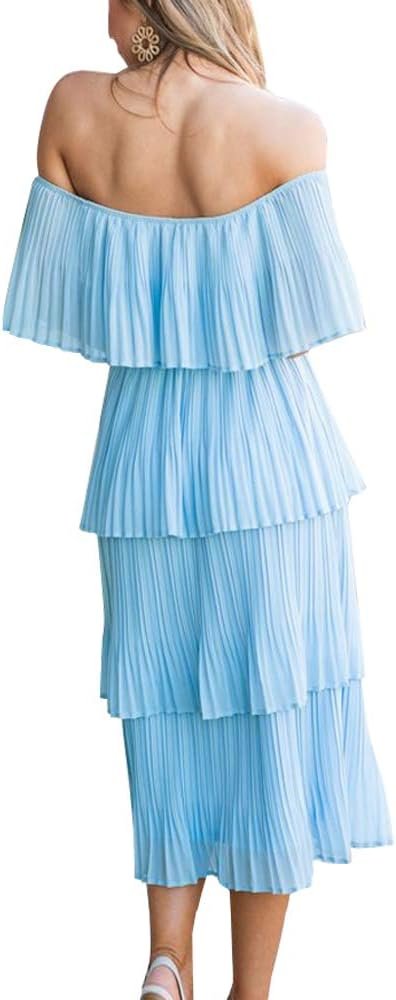 Women's Off The Shoulder Ruffles Summer Valentines Day Loose Casual Chiffon Long Party Beach Maxi Dress