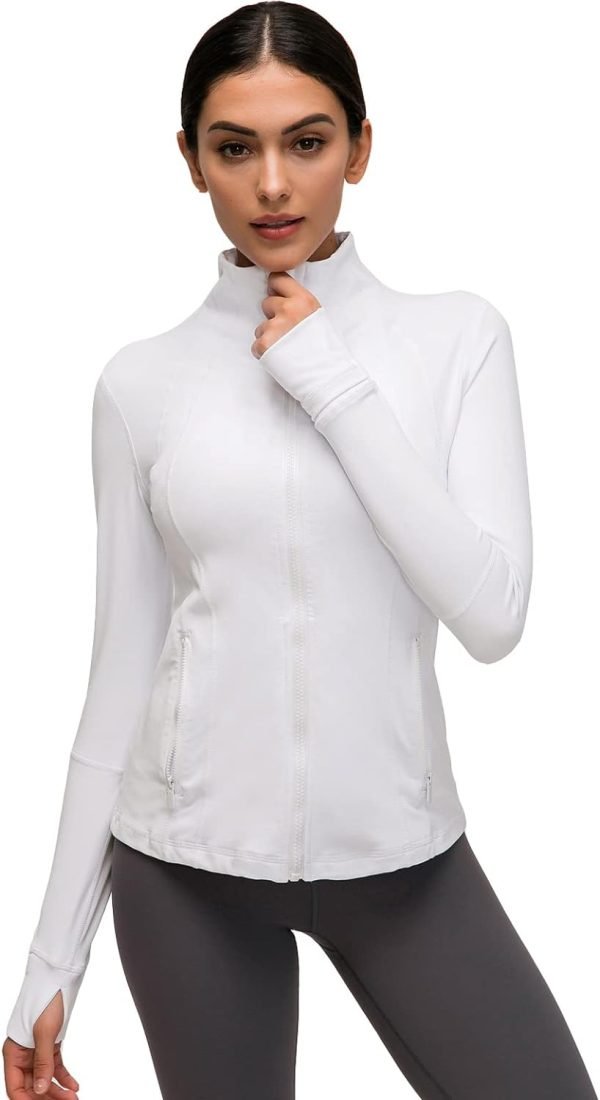 Womens Sports Running Yoga Jacket Slim Fit Full Zip Track Jacket Turtleneck Workout Jacket