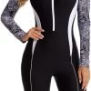 Women's One Piece Long Sleeve Rash Guard Knee High Bathing Suits Swimsuit Sport Surfing Wear Athletic Swimwear