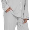 Womens Bamboo Pajama Set Long Sleeve Button Down, Soft Pj Pants with Pockets, Lightweight Sleepwear Loungewear