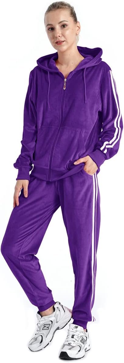 51MeklCY1aL._AC_SL1200 Womens Jogging Suits Sets Running Velour Outfit Zipper Warm Up 2 Pieces Hoodie and Pant Tracksuit