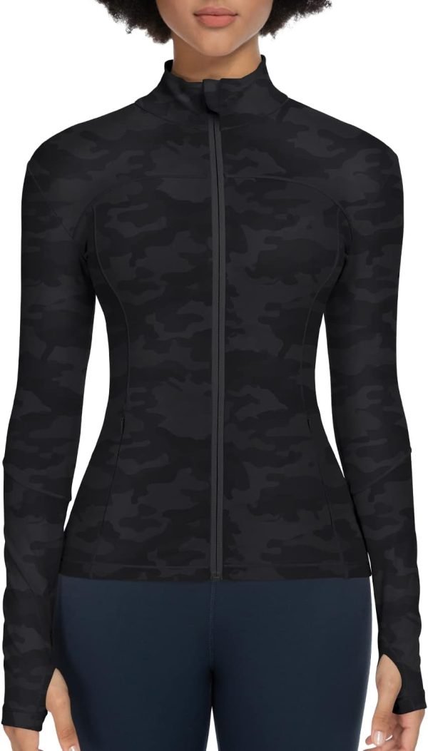 Workout Jackets for Women Full Zip Athletic Running Track Jacket with Pockets Slim Fit Yoga Jacket with Thumb Holes