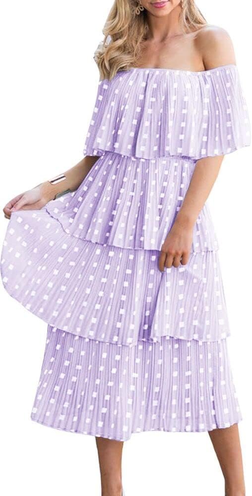 Women's Off The Shoulder Ruffles Summer Valentines Day Loose Casual Chiffon Long Party Beach Maxi Dress