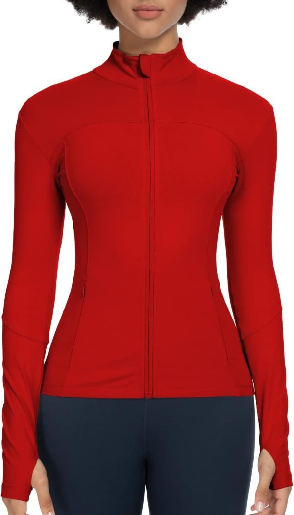 Workout Jackets for Women Full Zip Athletic Running Track Jacket with Pockets Slim Fit Yoga Jacket with Thumb Holes