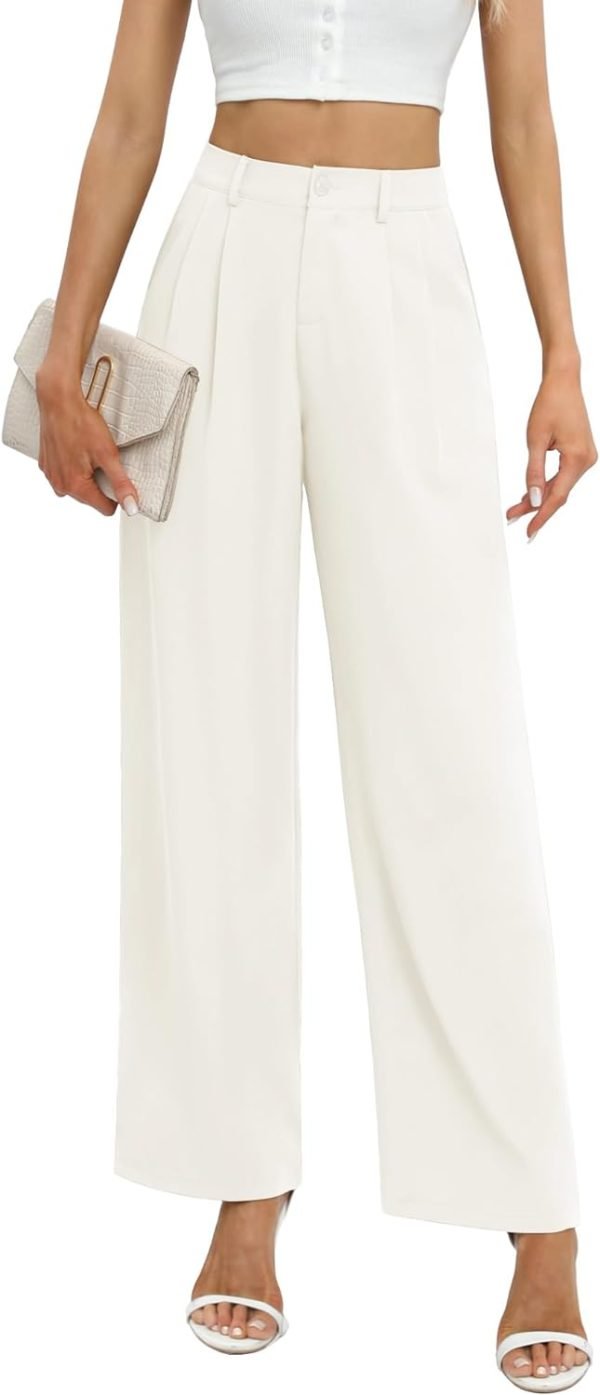 Women's Business Work Trousers High Waisted Wide Leg Pants Long Straight Suit Pants with Pocket