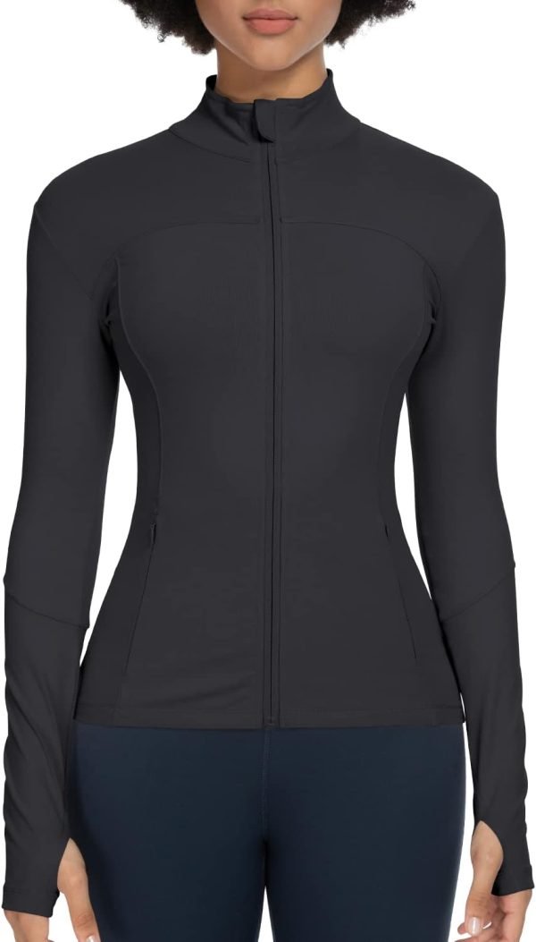 Workout Jackets for Women Full Zip Athletic Running Track Jacket with Pockets Slim Fit Yoga Jacket with Thumb Holes