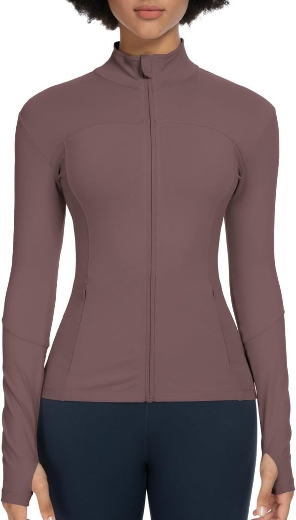 Workout Jackets for Women Full Zip Athletic Running Track Jacket with Pockets Slim Fit Yoga Jacket with Thumb Holes