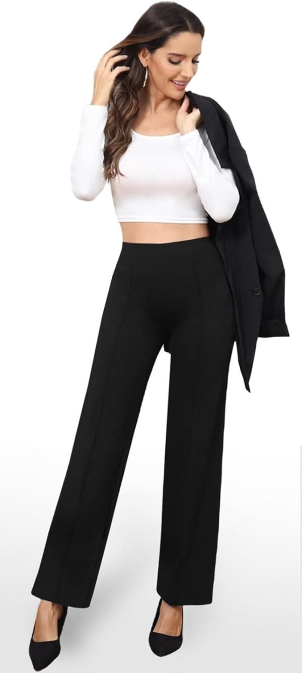 Wide Leg Dress Pants for Women Elastic High Waist Straight Leg Pants Business Casual Pull on Office Work Slacks