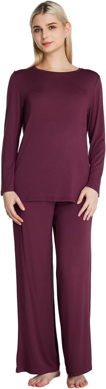 Loungewear Set pajamas Womens sleepwear Bamboo Viscose Long Sleeve t shirt Long Pants Super Soft Novelty Pjs Set