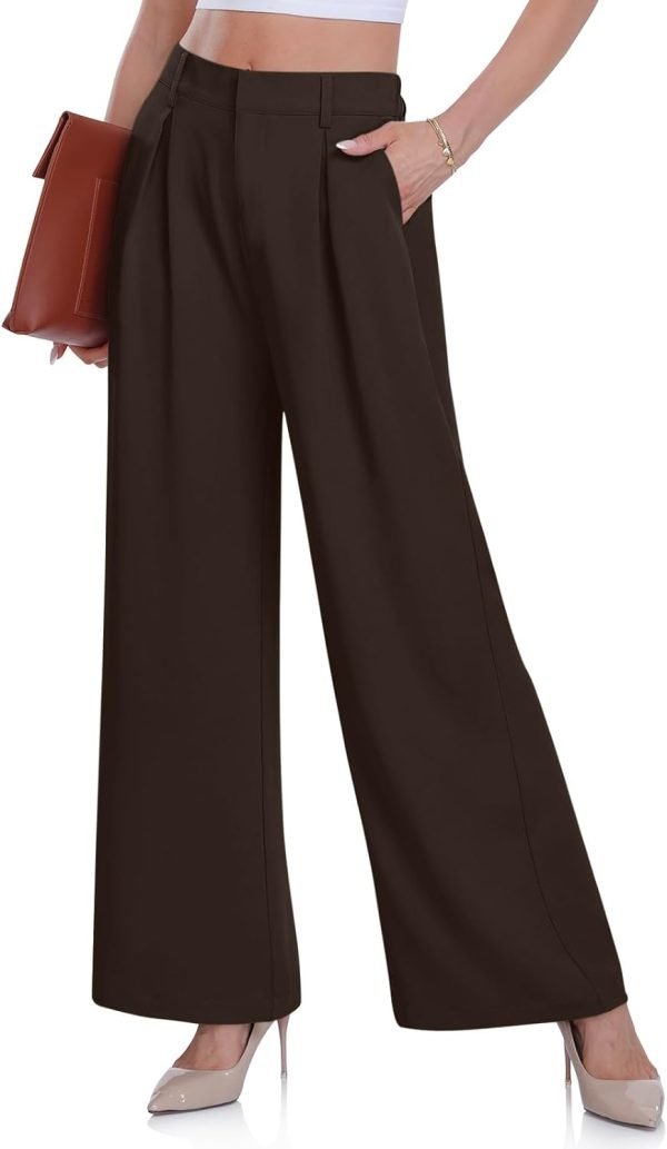 Women's Wide Leg Dress Pants High Elastic Waisted in The Back Business Work Causal Trousers Long Straight Suit Pants