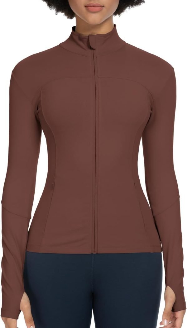 Workout Jackets for Women Full Zip Athletic Running Track Jacket with Pockets Slim Fit Yoga Jacket with Thumb Holes