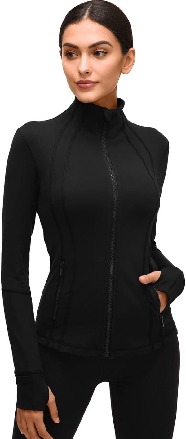 Womens Sports Running Yoga Jacket Slim Fit Full Zip Track Jacket Turtleneck Workout Jacket