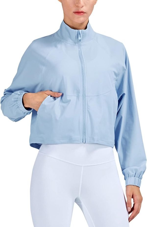 UPF 50+ Workout Jackets for Women Athletic Zip Up Running Jacket Sun Protection Lightweight UPF Cropped Jacket
