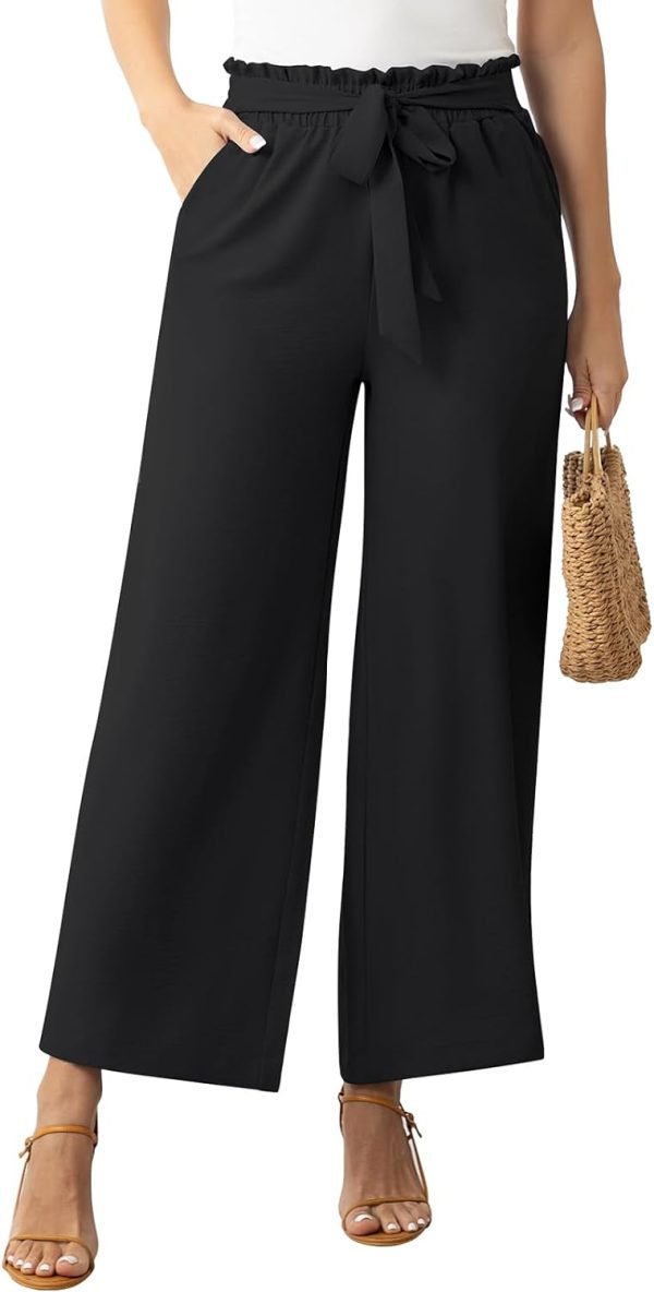 Womens Wide Leg Lounge Pants High Waisted Business Work Casual Pants Adjustable Tie Knot Loose Trousers with Pocket