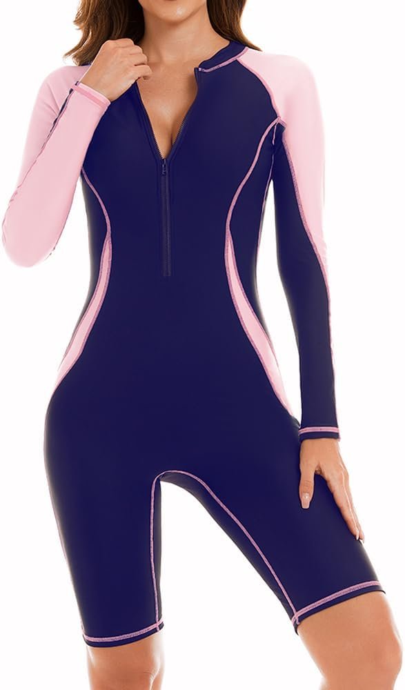 Women's One Piece Long Sleeve Rash Guard Knee High Bathing Suits Swimsuit Sport Surfing Wear Athletic Swimwear