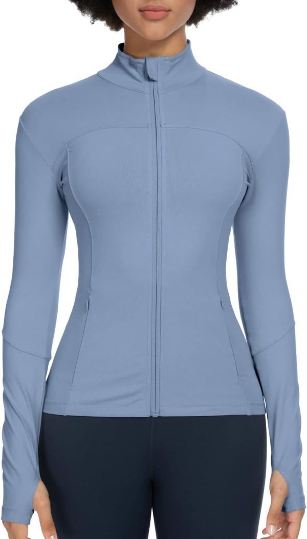Workout Jackets for Women Full Zip Athletic Running Track Jacket with Pockets Slim Fit Yoga Jacket with Thumb Holes
