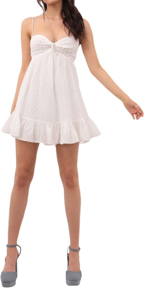 Women Graduation Dress Spaghetti Straps Sleeveless Short Dresses Y2k Low Cut Bodycon Going Out A-Line Mini Dress