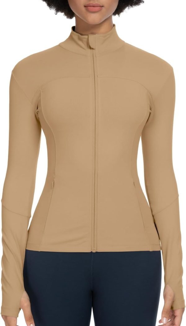 Workout Jackets for Women Full Zip Athletic Running Track Jacket with Pockets Slim Fit Yoga Jacket with Thumb Holes