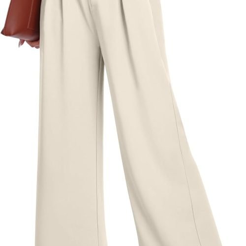 Women's Wide Leg Dress Pants High Elastic Waisted in The Back Business Work Causal Trousers Long Straight Suit Pants