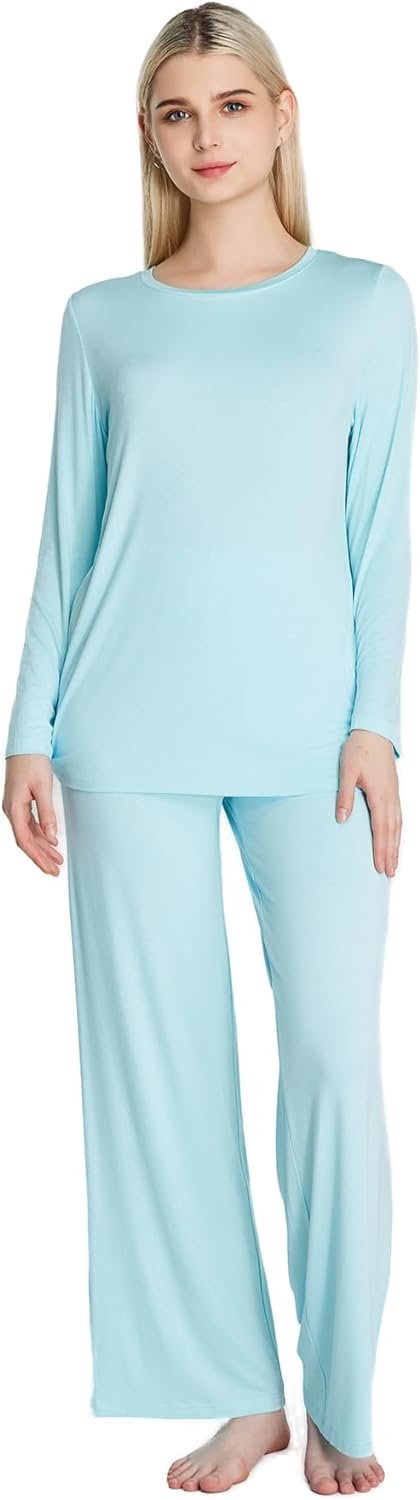 Loungewear Set pajamas Womens sleepwear Bamboo Viscose Long Sleeve t shirt Long Pants Super Soft Novelty Pjs Set