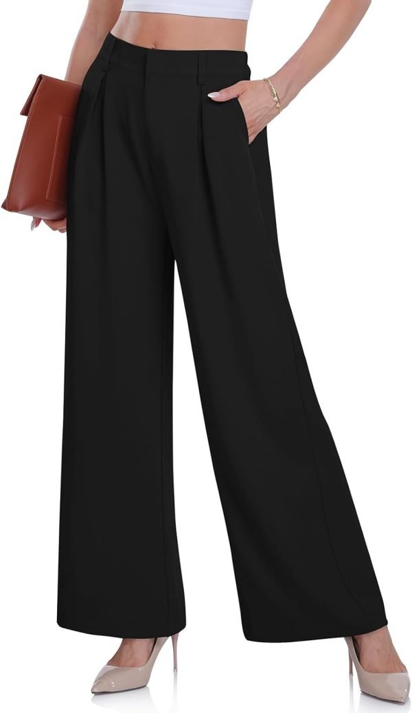 Women's Wide Leg Dress Pants High Elastic Waisted in The Back Business Work Causal Trousers Long Straight Suit Pants
