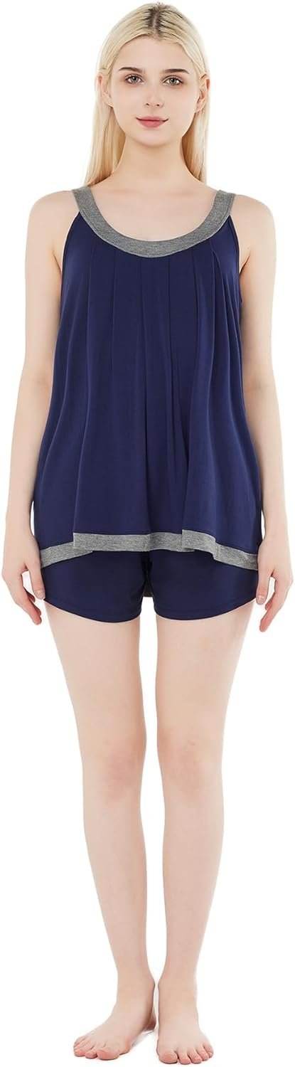 Pajamas-Set Womens-Bamboo Soft-Sleepwear Vest-Shorts - Super Soft Pjs Set