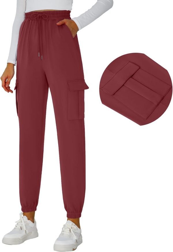 Womens Athletic Pants Knit Cargo Pants Stretchy Hiking Pants Elastic Waist Sweatpants Baggy Soft Joggers