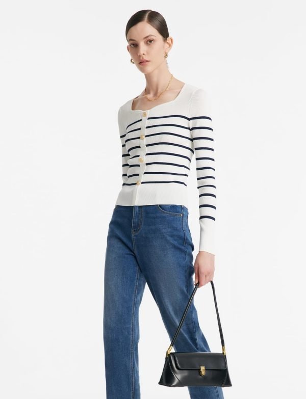 Long Sleeve Crop Tops for Women Trendy Knitted Basic Shirts Business Casual