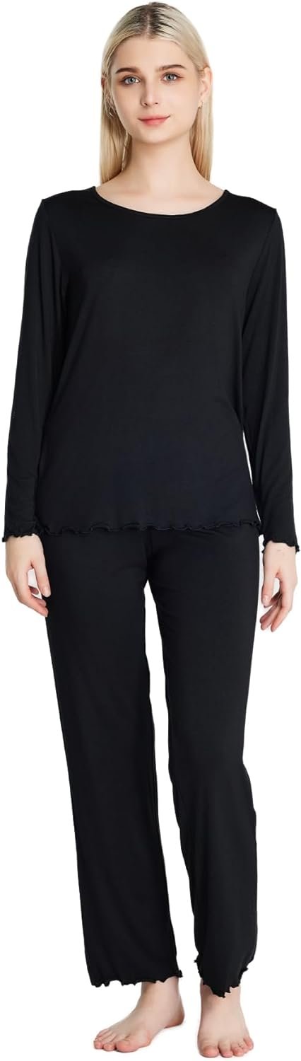 Loungewear Set pajamas Womens sleepwear Bamboo Viscose Long Sleeve t shirt Long Pants Super Soft Novelty Pjs Set