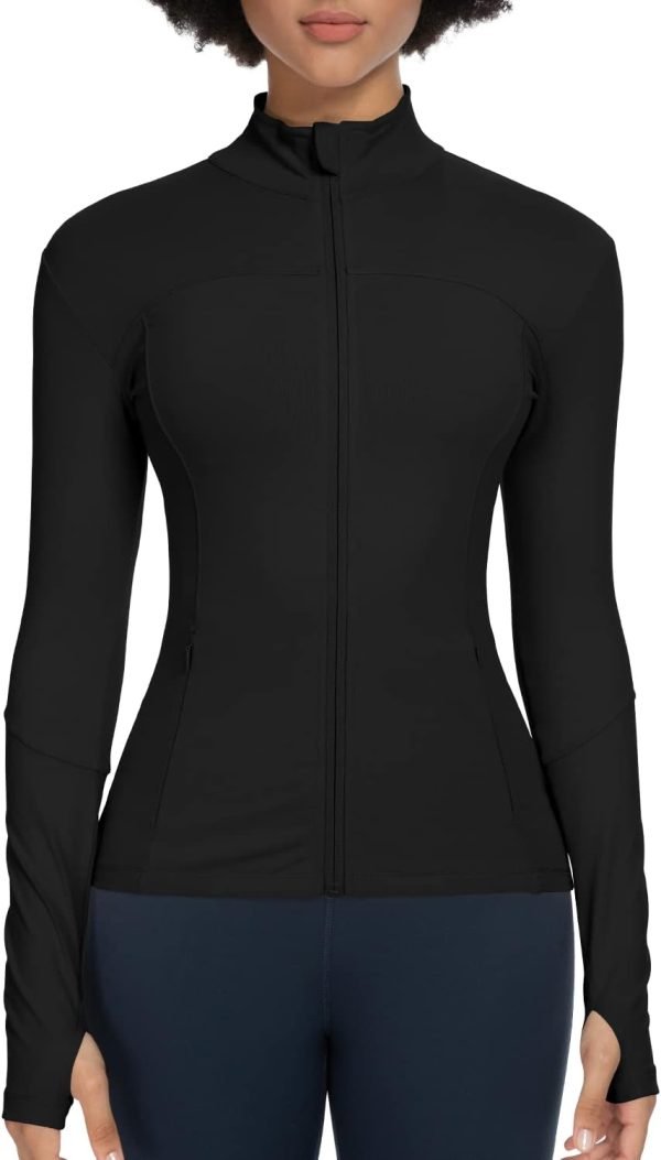 Workout Jackets for Women Full Zip Athletic Running Track Jacket with Pockets Slim Fit Yoga Jacket with Thumb Holes