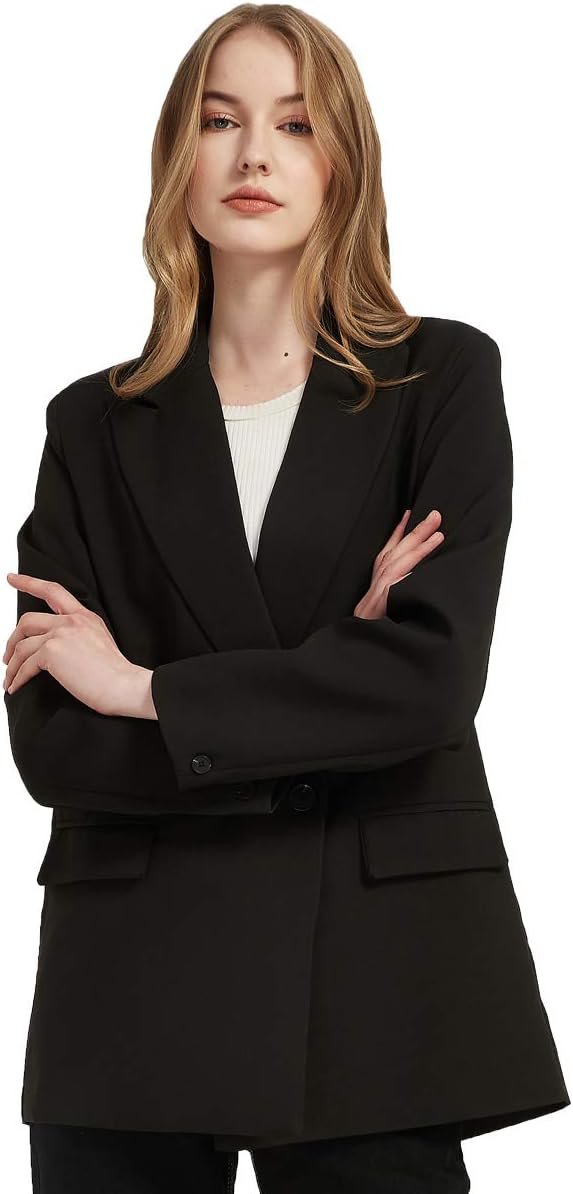 Women's Casual Long Sleeve Lapel Oversized Button Work Office Blazer Suit Jacket