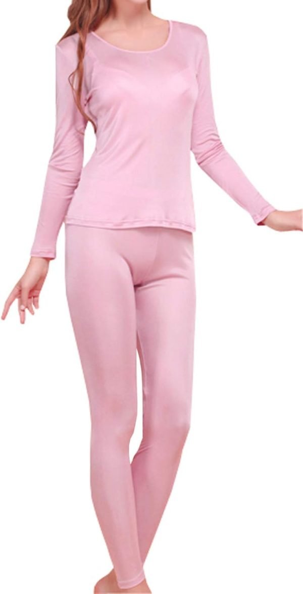 Womens Silk Long Underwear Mulberry Silk Long Johns Silk Thermal Underwear Sets Cold Weather Base Layer