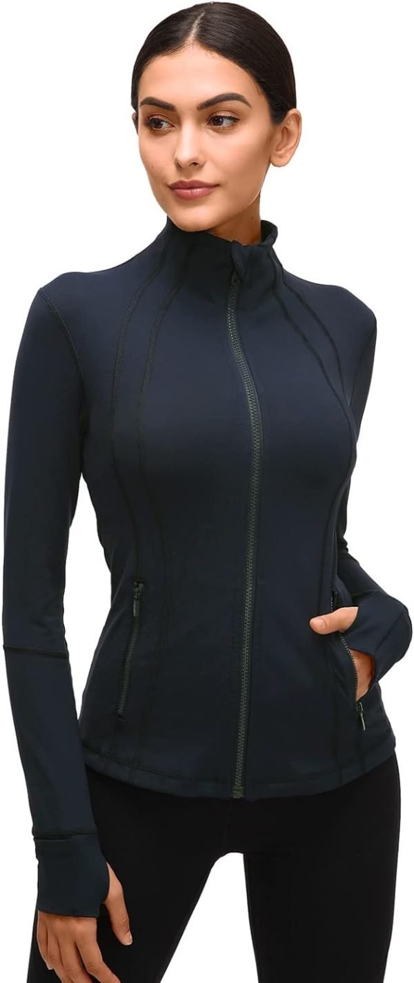 Womens Sports Running Yoga Jacket Slim Fit Full Zip Track Jacket Turtleneck Workout Jacket