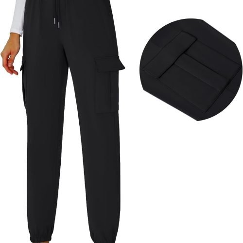 Womens Athletic Pants Knit Cargo Pants Stretchy Hiking Pants Elastic Waist Sweatpants Baggy Soft Joggers