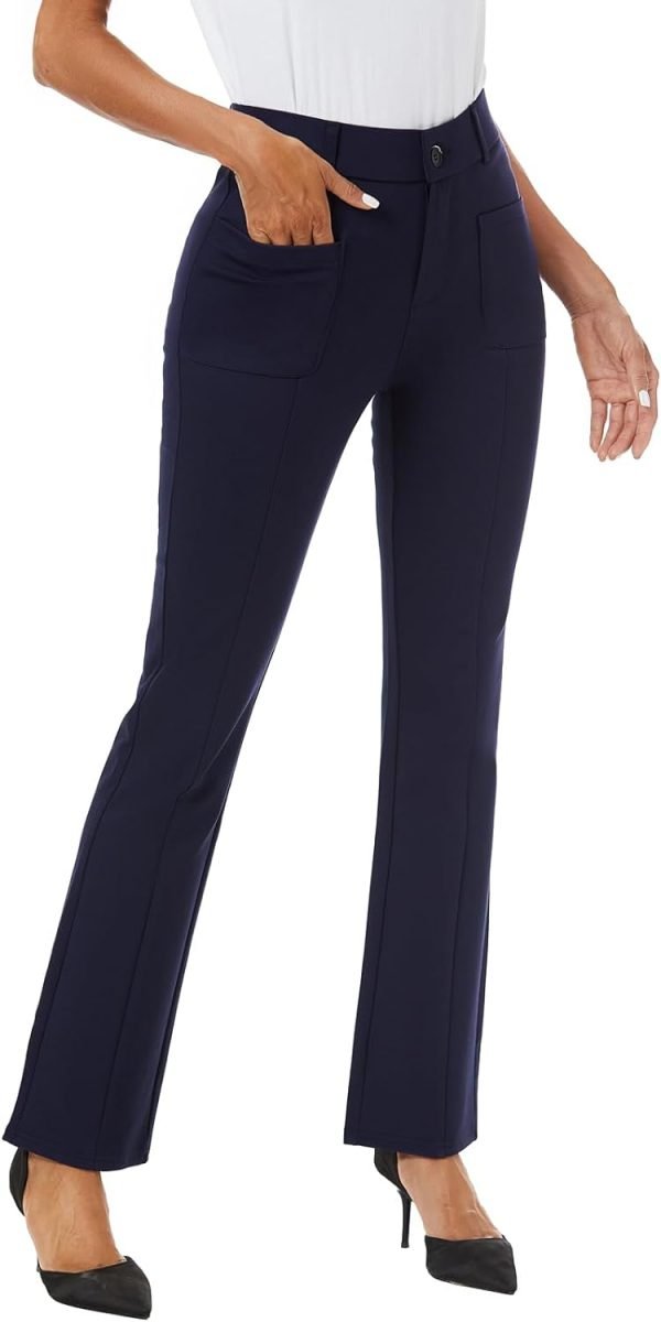 Women's High Waist Stretchy Bootcut Dress Work Slacks Pants with Pockets
