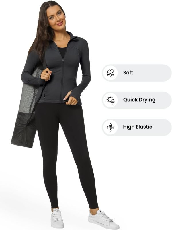 Workout Jackets for Women Full Zip Athletic Running Track Jacket with Pockets Slim Fit Yoga Jacket with Thumb Holes