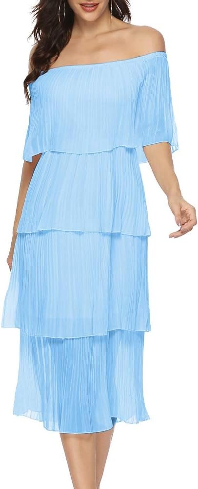 Women's Off The Shoulder Ruffles Summer Valentines Day Loose Casual Chiffon Long Party Beach Maxi Dress