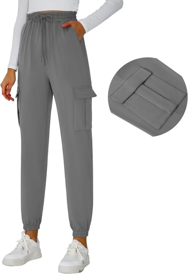 Womens Athletic Pants Knit Cargo Pants Stretchy Hiking Pants Elastic Waist Sweatpants Baggy Soft Joggers