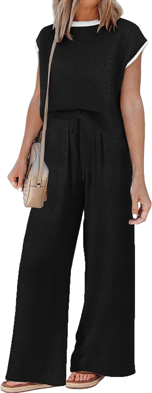 Sets for Women Spring Outfits for Women 2024 Travel Wide Leg Pant Summer Two Piece Sets Lounge Matching Sets