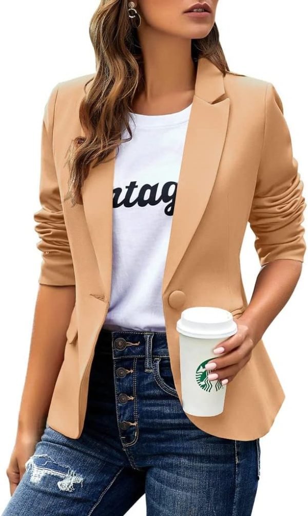 Womens Casual Blazers Long Sleeve Lapel Button Slim Work Office Blazer Jacket