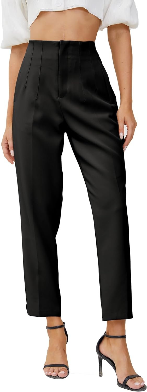 61-kmU122WL._AC_SL1500 Women's High Waisted Business Trousers Straight Leg Pleated Office Slacks Pants