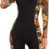 Women Zip Rash Guard Long Sleeve One Piece Splice Swimsuit UPF 50+ Tummy Control Surfing Bathing Suits Boyshort Bottom
