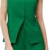 Women's Summer 2 Piece Outfits Sleeveless Round Neck Button Down High Waisted Pants 2024 Business Work Sets