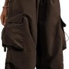 Women Cargo Pants Trendy Parachute Pants Elastic Waist Hiking Pants Lightweight Waterproof Baggy Joggers with Pockets
