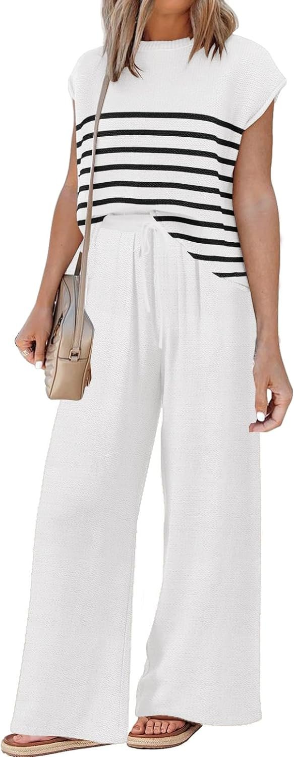 Sets for Women Spring Outfits for Women 2024 Travel Wide Leg Pant Summer Two Piece Sets Lounge Matching Sets