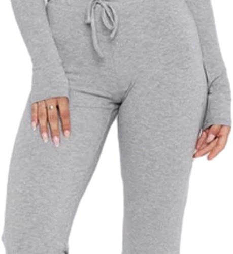 Women Ribbed Knit Yoga Lounge Set V Neck Long Sleeve Button Crop Tee Drawstring Pants Solid Slim Two Pieces Sets